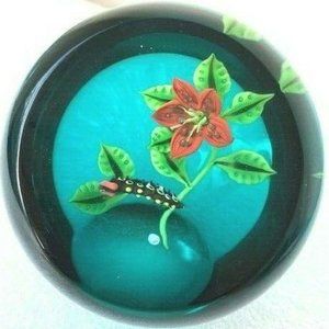 William Manson green Paperweight Ltd. Ed. 9/50 Lilly flower caterpillar